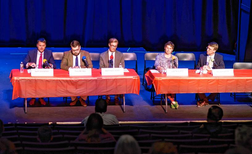 The candidates for the At-Large seats on the Concord City Council are from left: Nathan Fennessy, Taylor Hall, Matthew Hicks, Judith Kurtz and Kevin Porter.