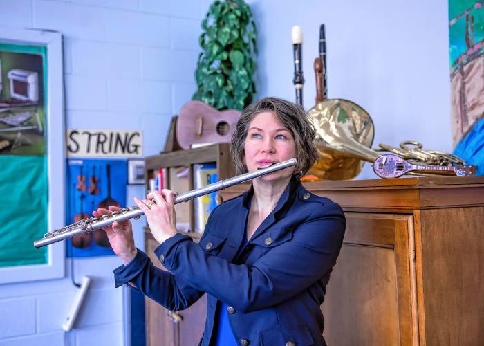 Nicole Densmore, has been teaching and playing music in the Lake Sunapee region for 25 years. “Our motto (in class) is, ‘the purpose of this class is to use music to show children the beauty of the world,’ ” said Densmore.