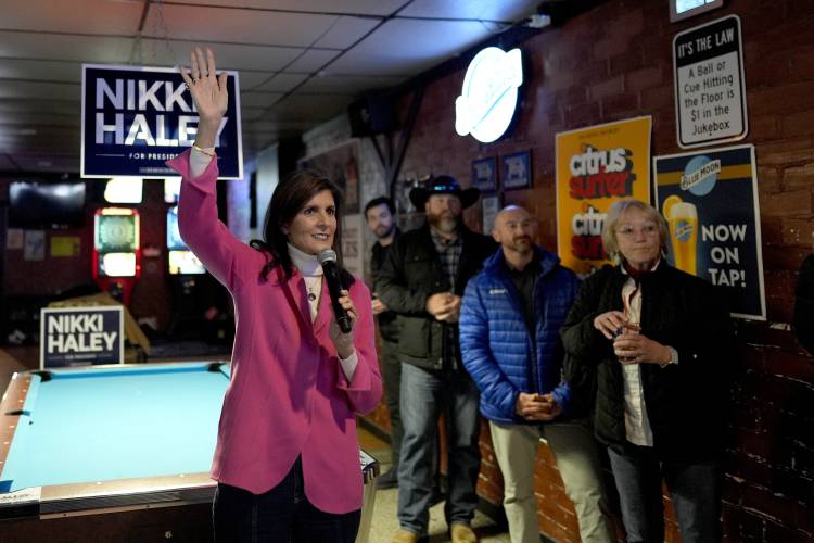 Republican presidential candidate former UN Ambassador Nikki Haley speaks during a campaign event at PB's Pub in Newton, Iowa, Monday, Jan. 15, 2024. (AP Photo/Carolyn Kaster)