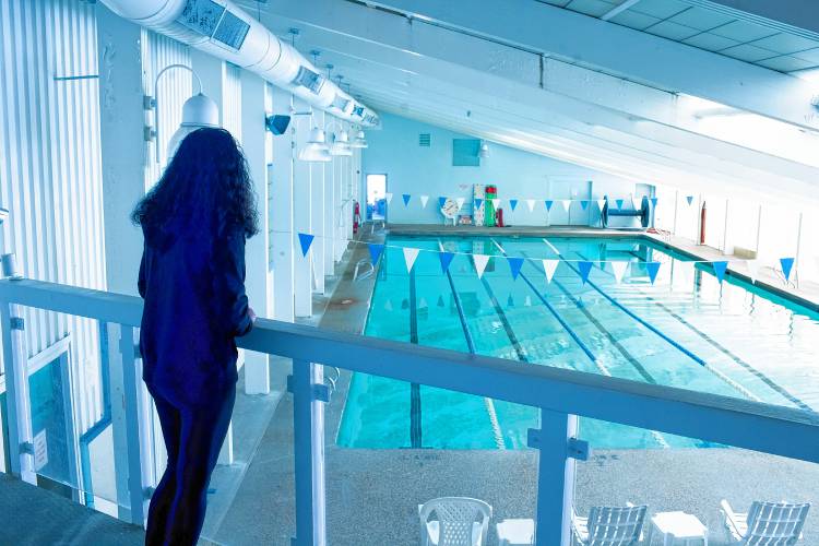 Capital City Sports and Fitness manager Frances Plunkett overlooks the indoor pool on Friday, January 19, 2024. 